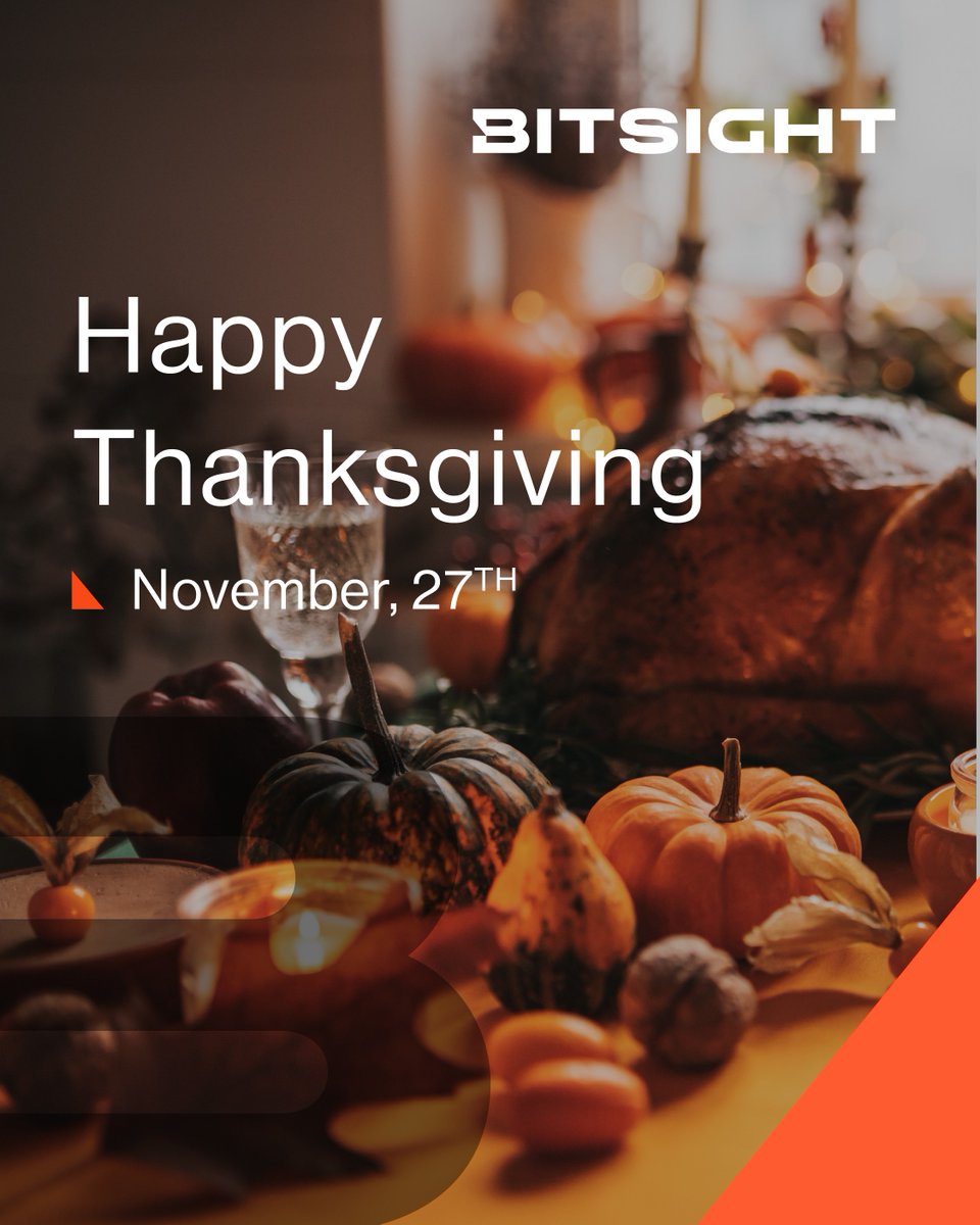 Bitsight's tweet image. This Thanksgiving, we’re grateful for our amazing #Bitsighters, customers, and partners who make everything we do possible. 💛 Wishing you a joyful, restful holiday surrounded by those who matter most. 🦃🍂 #HappyThanksgiving #Gratitude