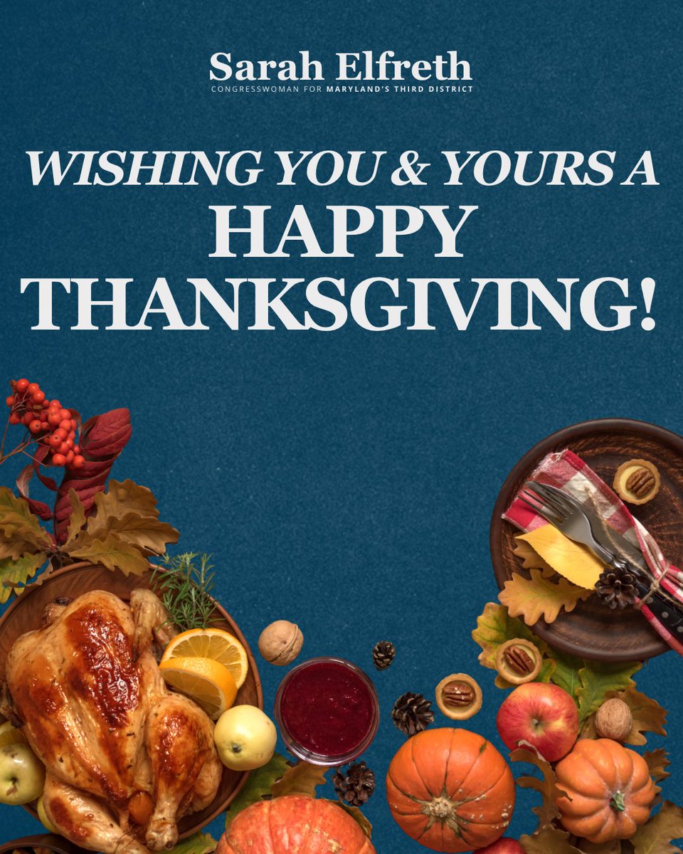 RepSarahElfreth's tweet image. From my table to yours, Happy Thanksgiving! 🍂This year, I’m thankful for my family, friends, and team – but most importantly – I’m grateful for the honor of representing you and your family in the halls of Congress. It’s been an oftentimes chaotic whirlwind of a year, but it’s…