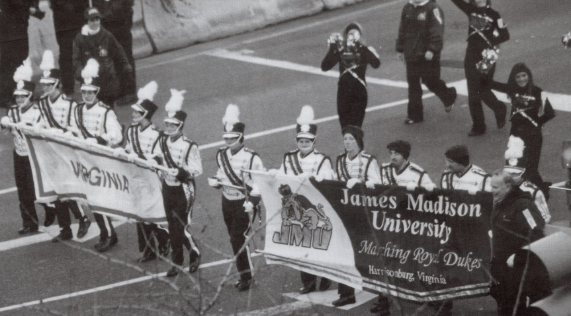 #JMUThrowbackThursday Wishing you a Happy Thanksgiving! Here’s a look from 2001, when The Marching Royal Dukes first marched in the 75th annual Thanksgiving Day Parade!