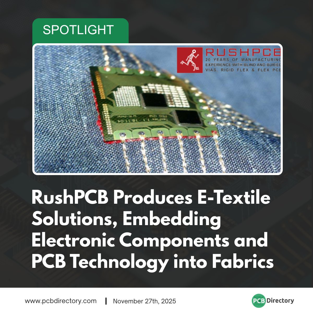 PCB_Directory's tweet image. RushPCB is pushing the next wave of smart fabrics by merging textiles with electronics in practical, scalable ways. 

Read more: ow.ly/2yiF50XyyLC

#printedcircuit #spotlight #industry #ETech #SmartFabrics #WearableTech #Etextiles #Innovation #RushPCB