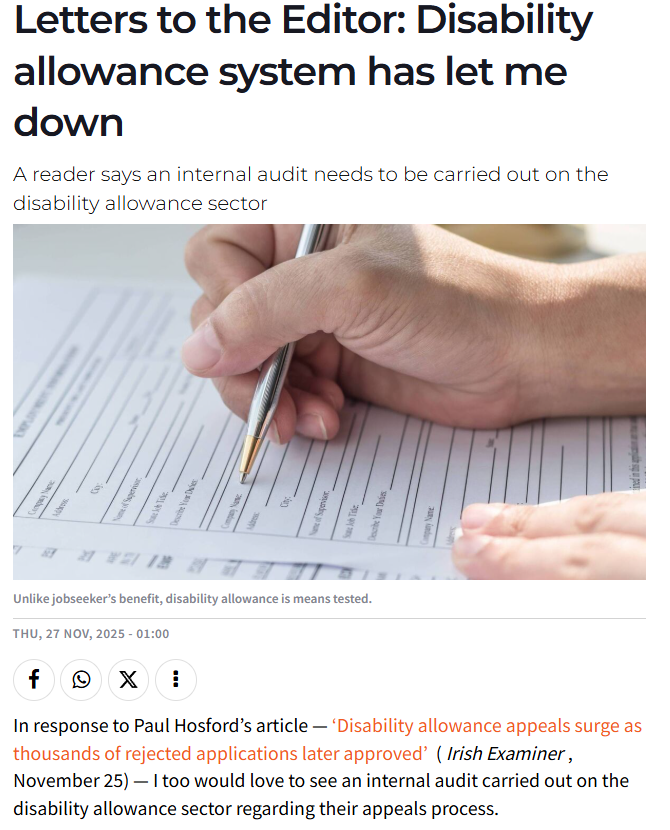 IrishMECFSAssoc's tweet image. Irish Examiner letter from one of our members

She highlights
-difficulty she had in obtaining a payment
-she gets less money because she is means tested both her and her husband&apos;s income/assets
(sadly this issue is not specific to Ireland) 

irishexaminer.com/opinion/yourvi…

#MEcfs #PwME
