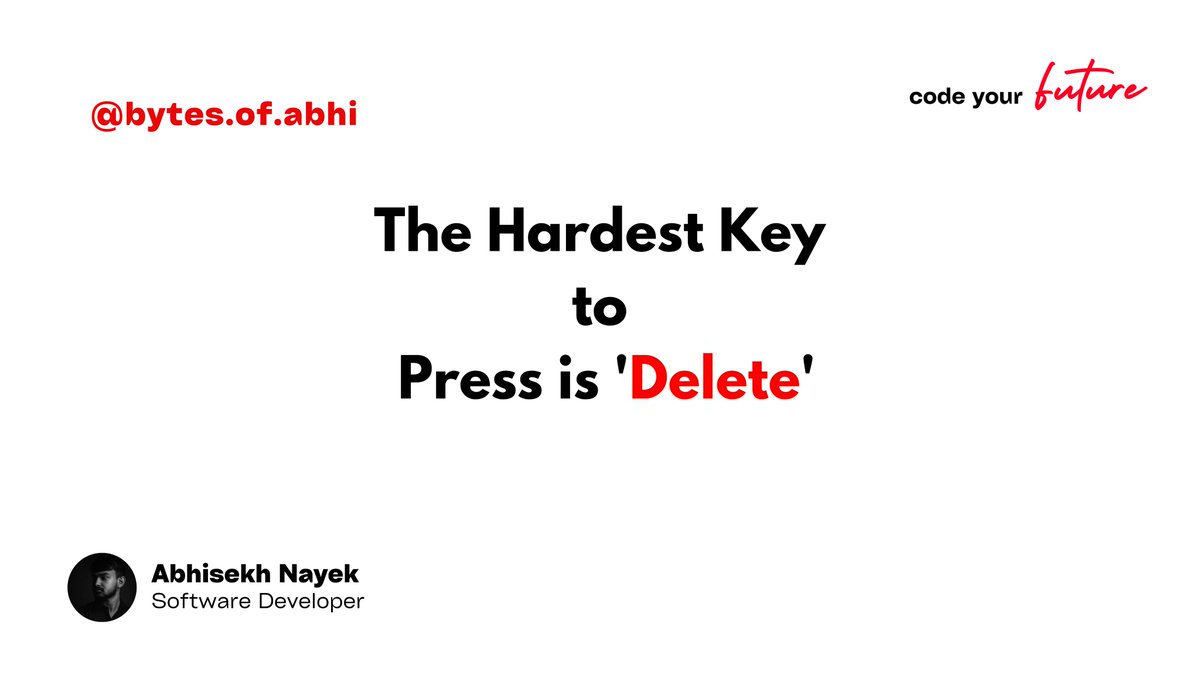 byteofabhi's tweet image. You spent 3 days building a feature.
You wrote 500 lines of code.
You battled complex logic.

But... it feels &quot;off.&quot; It’s buggy.

But you refuse to delete it. Why?

Read: shorturl.at/fqI0b

Follow my journey: @byteofabhi 

#byteofabhi #refactoring #growthmindset