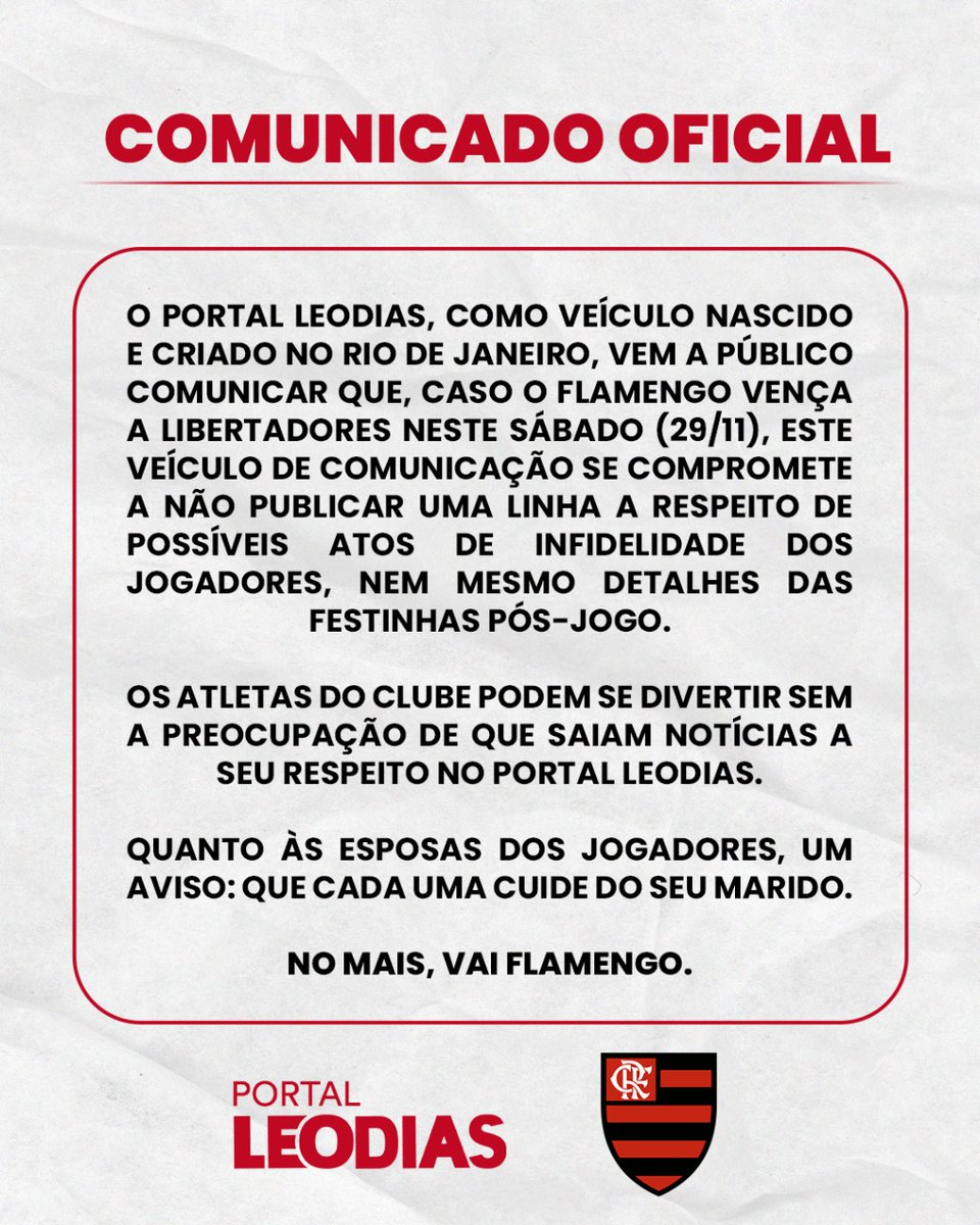 euleodias's tweet image. Alô, flamenguistas. Leo Dias mandou avisar que: