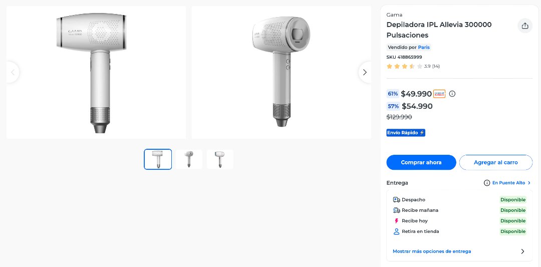 DescuentosRata's tweet photo. 💆‍♀️ Depiladora IPL Gama Allevia con 300000 Pulsaciones bajó a $49.990 pagando con la 💳 en París.

🔗 https://t.co/tQSHCGCoL2 https://t.co/Fk9nsUNXb0