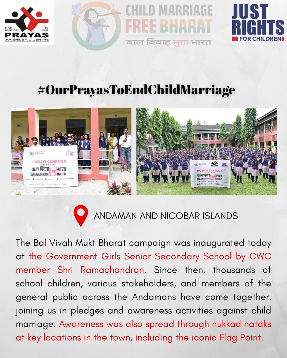 prayas_jac's tweet photo. A child’s right to education, health, and happiness comes first. Say no to child marriage and yes to a brighter future!
#OurPrayasToEndChildMarriage
@JustRightsIndia @Andaman_Admin @AndamanPolice @dmjammuofficial @bidhan_campaign @MinistryWCD @India_NHRC https://t.co/q4DjXYIwnm