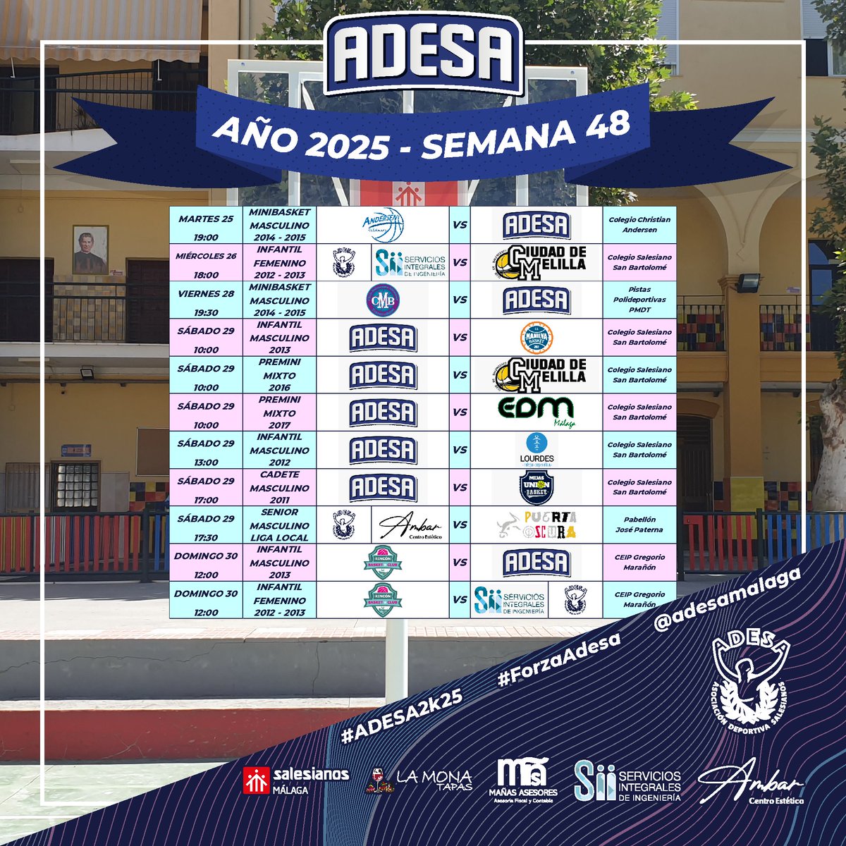 ¡¡Que el ritmo no pare!! Once partidos en la última semana de Noviembre antes de entrar en el último mes del año. 💙🩶🩷

#ADESA2k25 #ForzaAdesa #ProtagonistasDeLaHistoria