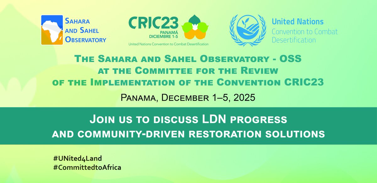 OSS_Comms's tweet image. Building #resilient #landscapes in #Africa relies on science-based and locally driven solutions. At #CRIC23, @OSS_Comms showcases progress on #LDN, community-led restoration, and innovative tools...
More details: oss-online.org/index.php/en/o…