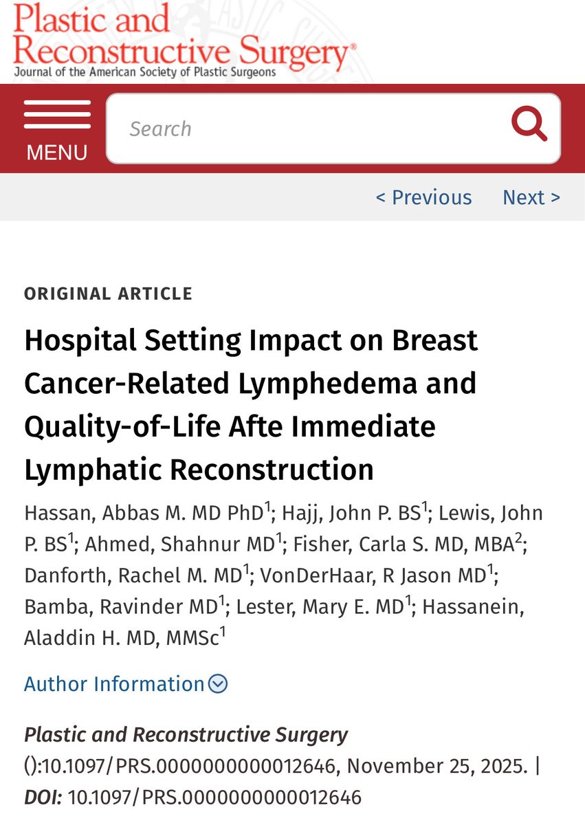 Our latest study in <a href="/prsjournal/">Plastic and Reconstructive Surgery</a> challenges the idea that complex preventative lymphedema surgery is only for academic hubs. We demonstrated that community hospitals with skilled surgeons achieve comparable outcomes to academic centers.

We can &amp; should decentralize care and