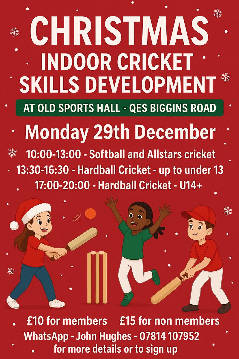 Christmas Cricket sessions for all