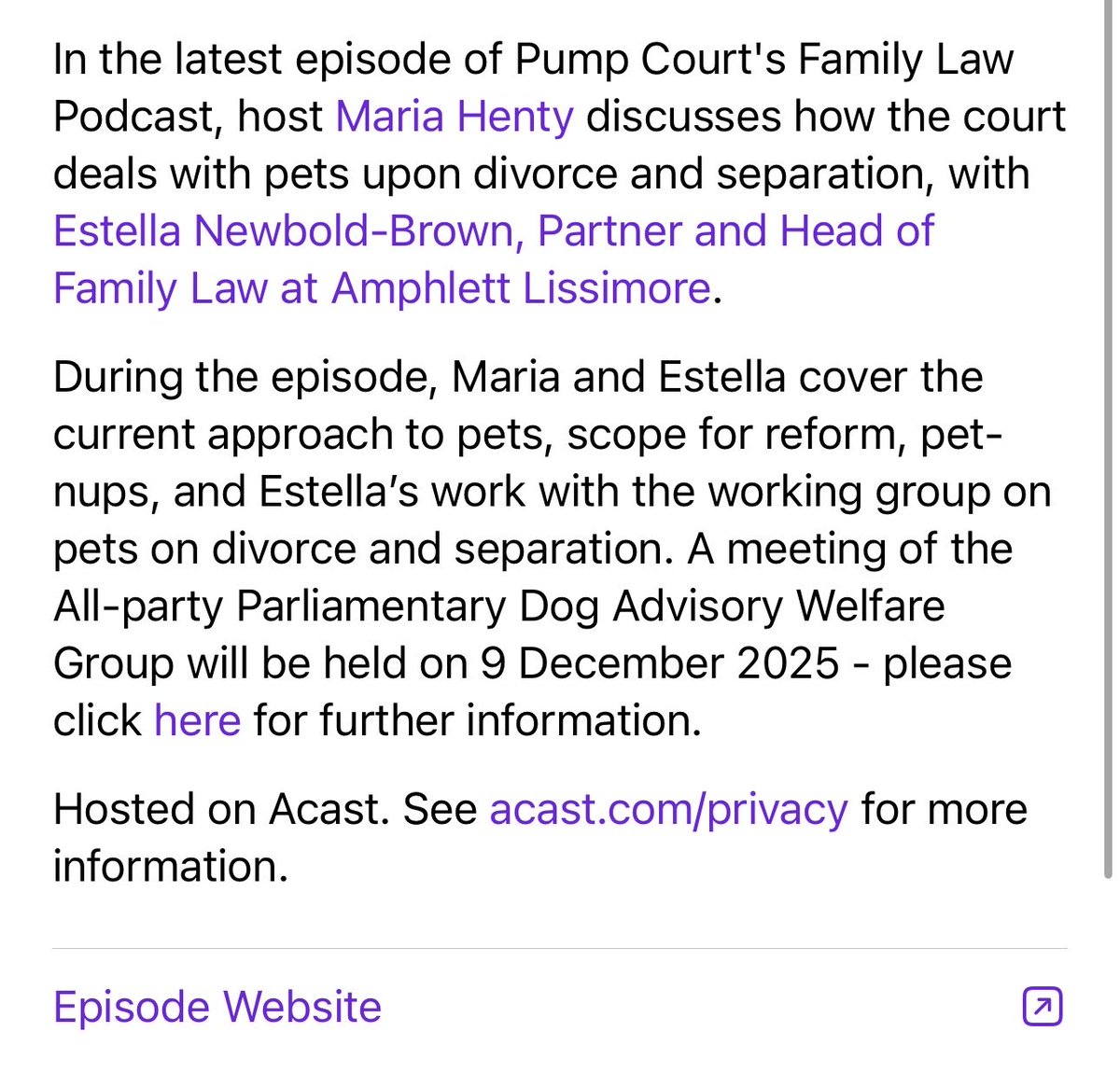 Was absolutely delighted to feature on #PumpCourt Chambers #podcast, with the amazing (and infectiously charismatic) Maria Henty. 

Join us in Parliament on 9 December 2025, between 5.30pm-7.30pm. Contact your MPs. 

apdawg.co.uk/dec-2025-meeti…

#PetsNotPots #PetsOnDivorce #Pets