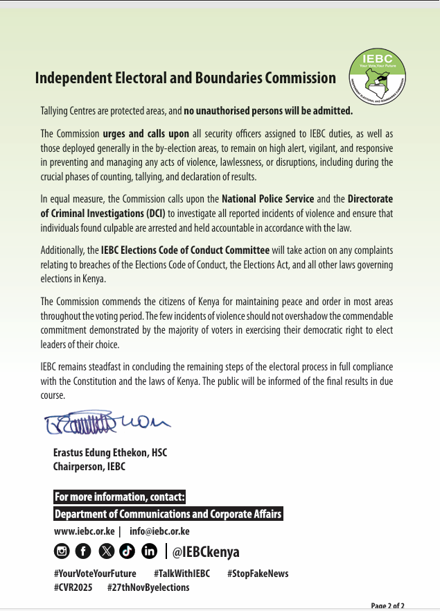 IEBC CONDEMNS ELECTION-RELATED VIOLENCE AND CLARIFIES LAWFUL ACCESS TO POLLING AND TALLYING AREAS
