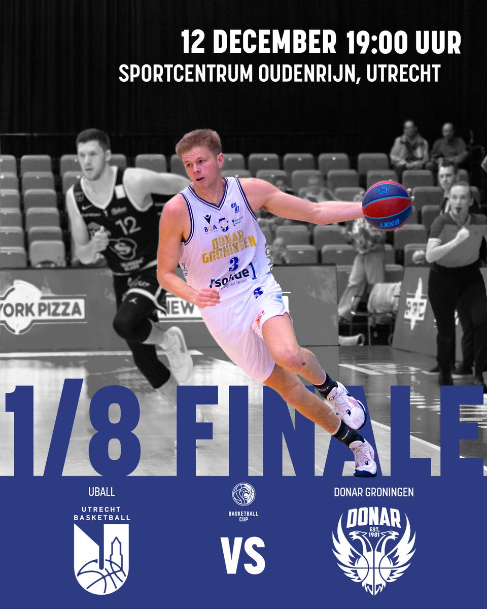 𝗕𝗮𝘀𝗸𝗲𝘁𝗯𝗮𝗹𝗹 𝗖𝘂𝗽 🏆
In de 1/8 finale van de Basketball Cup neemt Donar het op tegen UBALL.

Op de geplande speeldatum op 10 december speelt Donar een Europese wedstrijd. Gezamenlijk met UBALL zijn we tot een nieuwe speeldatum gekomen op vrijdag 12 december om 19:00 uur