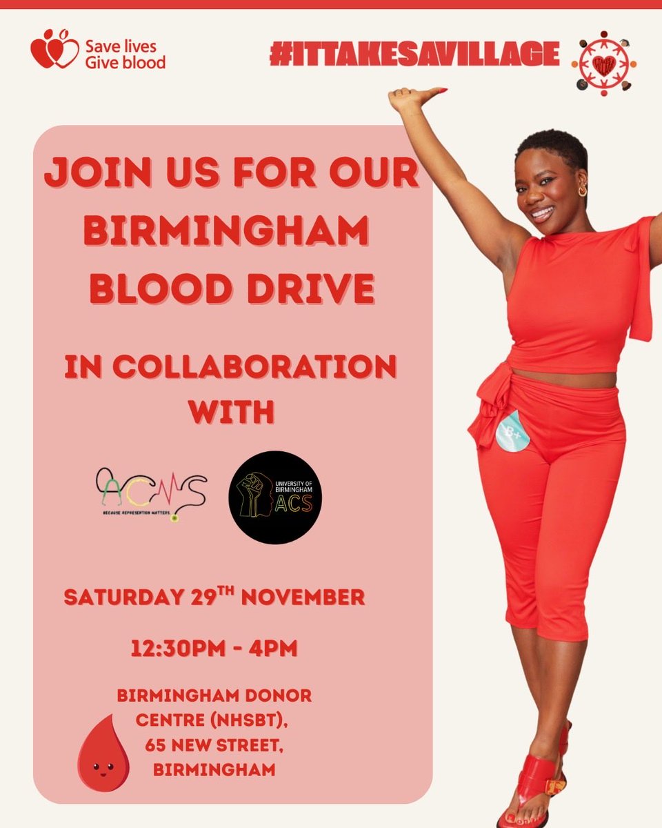 Simply_Sayo's tweet image. Come &amp;amp; Give blood this weekend🥰❤️

@ITAV_campaign is a regional and I am working with The University of Birmingham to host a blood drive this Saturday 29th November to get more blood donors of Black heritage registering!
See you soon

Book your slot here:
outlook.office.com/book/GroupBook…
