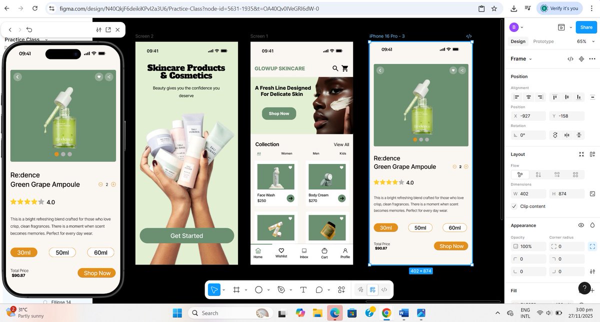 EvieAO10's tweet image. Day 21/30

Today’s vibe? Soft luxury meets clean girl skincare.

Muted greens, smooth UI, and product cards that look good enough to shop from instantly.

Fresh. Calm. Aesthetic.
If your skin deserves softness, your app design should too.

 #UXUI #DesignTwitter #ProductDesign
