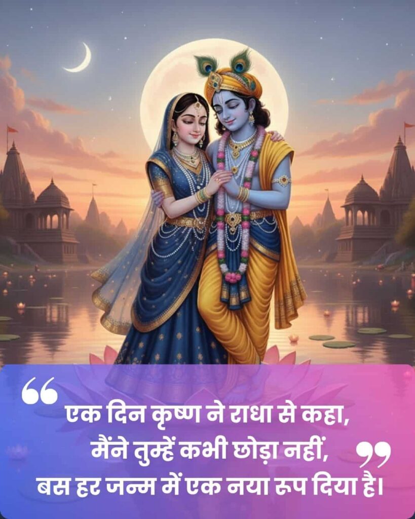 🌠शुभ रात्रि वंदन मेरे प्यारे X परिवार🌠🌕✨😴❤️🌹
एक दिन कृष्ण ने राधा से कहा,
मैंने तुम्हें कभी छोड़ा नहीं,
बस हर जन्म में एक नया रूप दिया है।
एक दिन राधा ने पूछा, दूरी क्या प्रेम को कम कर देती है,
तो कृष्ण ने कहा, जो प्रेम दूरी से टूट जाए, वो प्रेम होता ही नहीं।

श्रीकृष्ण की