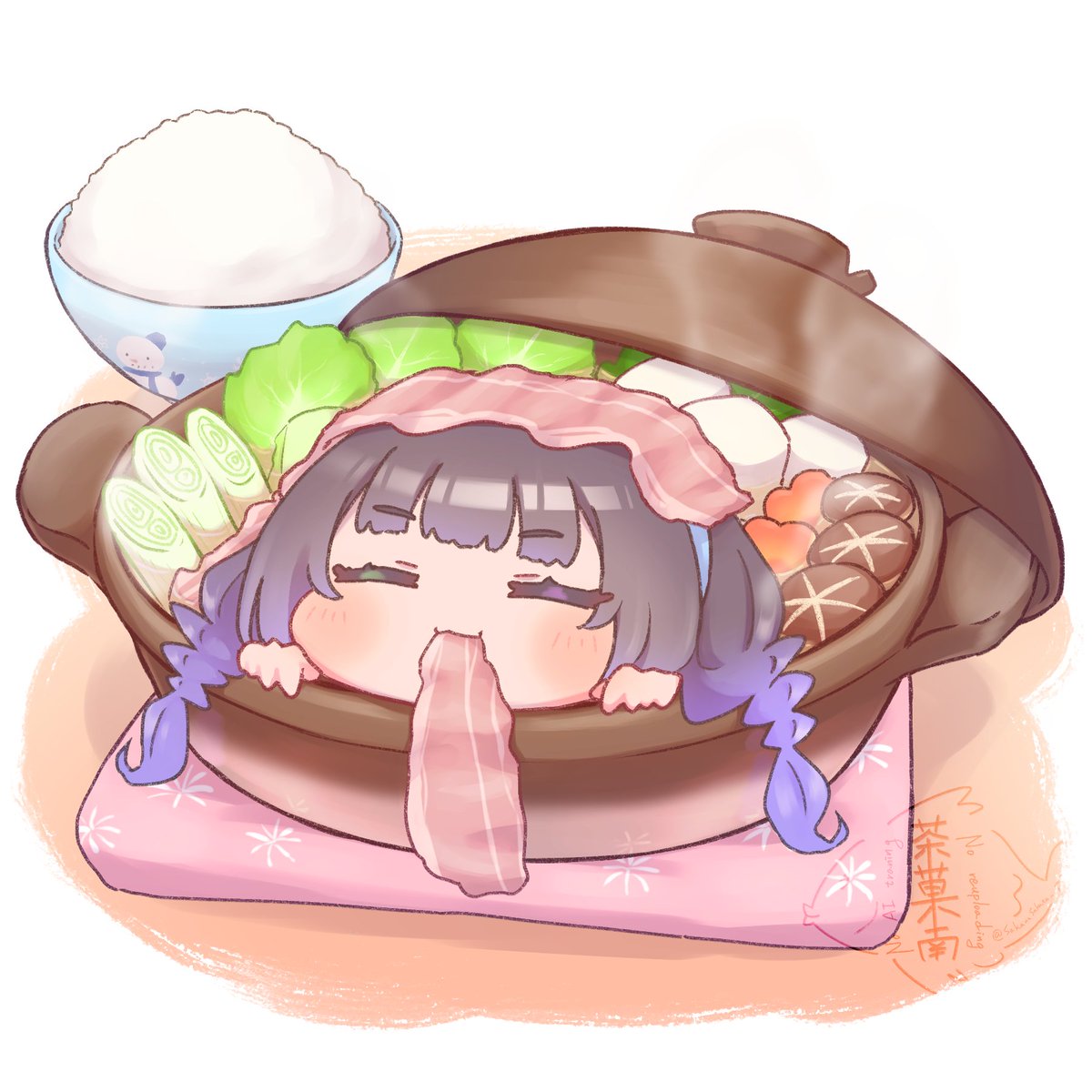 「11月お疲れさまでした! ましろん元気なったら美味しいものいっぱい食べようね #」|茶菓南サカナ（SakanaSakana）のイラスト