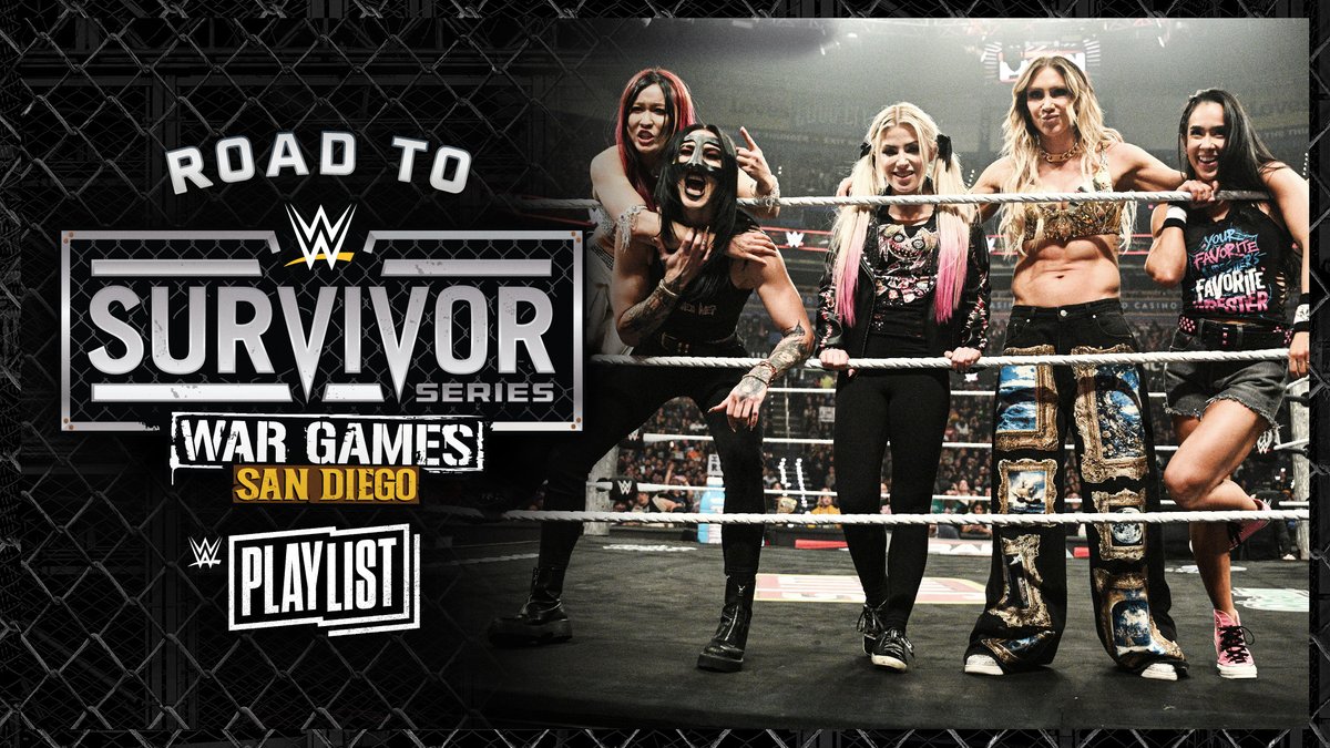 WWE's tweet image. Watch the rivalry between Rhea Ripley, IYO SKY, Alexa Bliss, Charlotte Flair &amp;amp; AJ Lee and the villainous Kabuki Warriors, Becky Lynch, Nia Jax &amp;amp; Lash Legend as they prepare to fight inside #WarGames at #SurvivorSeries THIS SATURDAY! 🔥

youtube.com/watch?v=JoR94g…