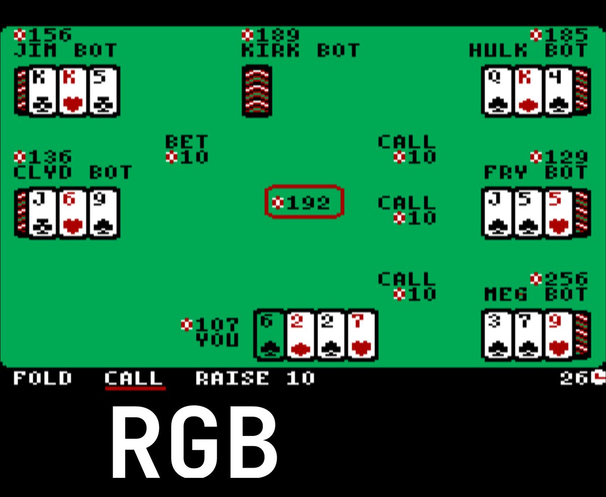 tschak's tweet image. Eric Carr has extended #FujiNet 5 Card Stud for #TRS80CoCo now uses 40 column GIME modes for improved color palette and better usage of the display.

#retrocomputing #retrogaming