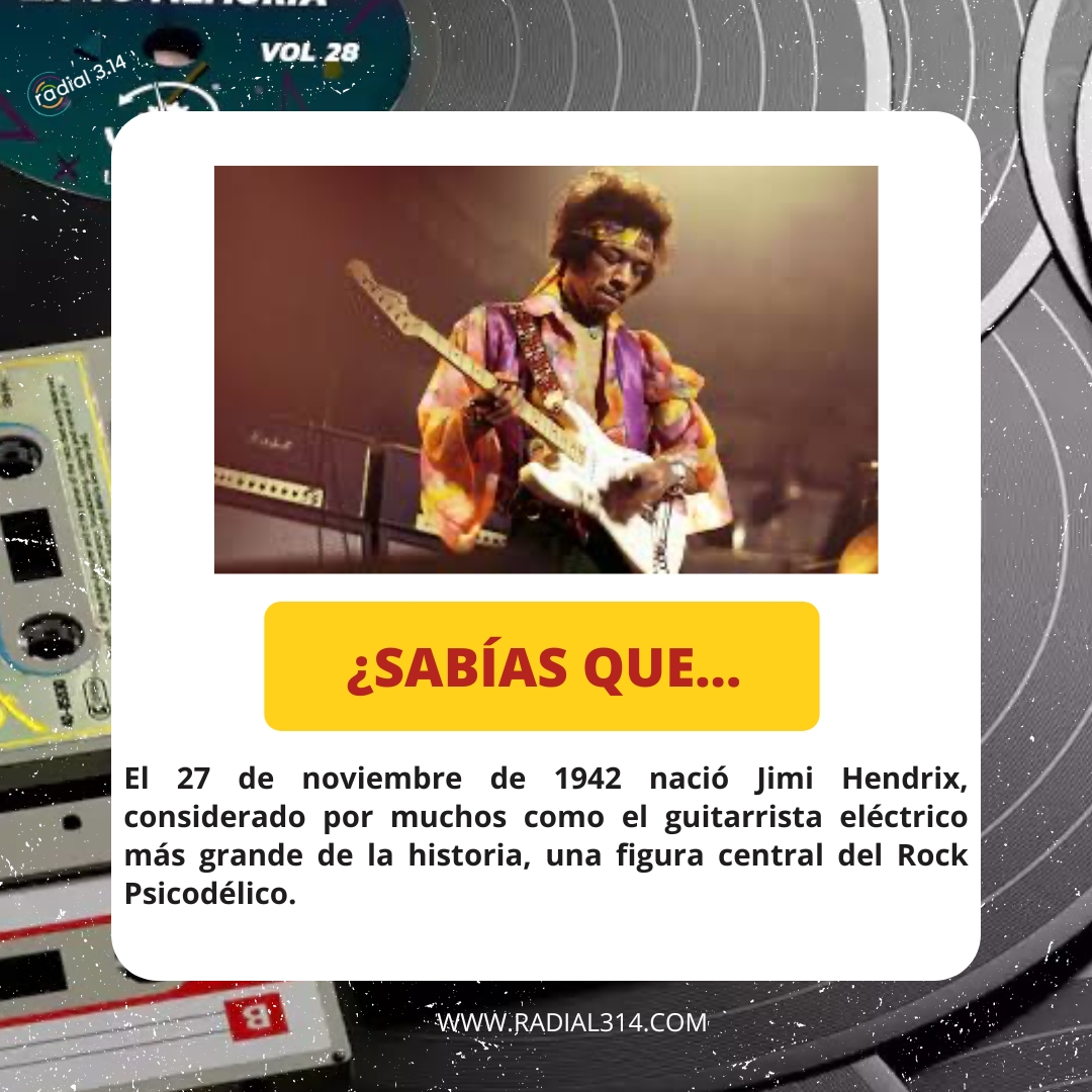 #UnDíaComoHoy de 1942 nació Jimi Hendrix, considerado por muchos como el guitarrista eléctrico más grande de la historia, una figura central del Rock Psicodélico.