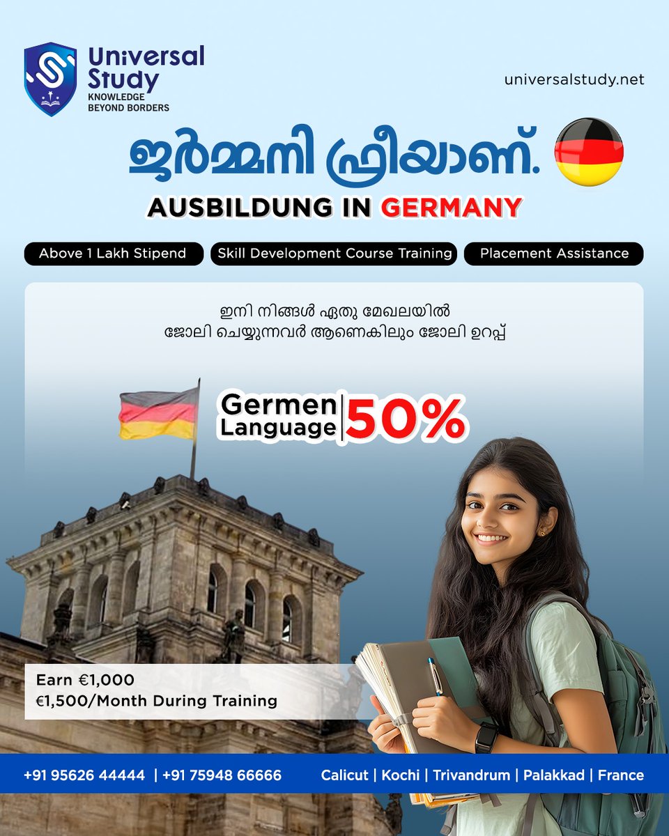 Study79364Study's tweet image. A bright career, financial independence, and life in Germany — all possible through Ausbildung! 🇩🇪

#StudyAbroad #GermanLanguage #UniversalStudy