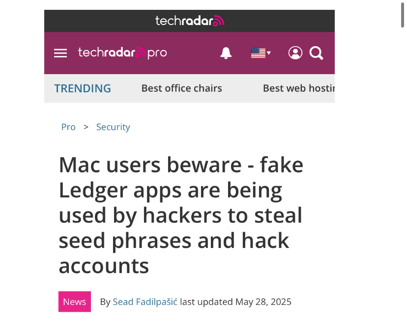 CacheWallet's tweet image. Fake Ledger apps stole users’ seed phrases from Mac devices 😭

Cache Wallet’s Verified-App Signing stops clones before they open.

If it’s not verified, it’s not Cache.👏

techradar.com