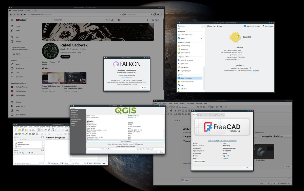 sizeofvoid's tweet image. #OpenBSD #KDE #Qt update:  Plasma 6.5.3, Qt 6.10.1, Qt 5.15.18 + KDE patches, Newest QtPy stack. It couldn&apos;t be any more up to date.  That was a lot of work! Now it&apos;s time to get it into the cvs tree so that everyone can use it soon.