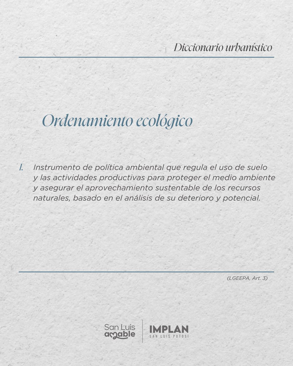 implanslp's tweet image. «Ordenamiento ecológico».
Planear el territorio con respeto a la naturaleza y aprovechando su potencial de manera sustentable. 🌱

#diccionariourbanístico #yohagosanluisamable