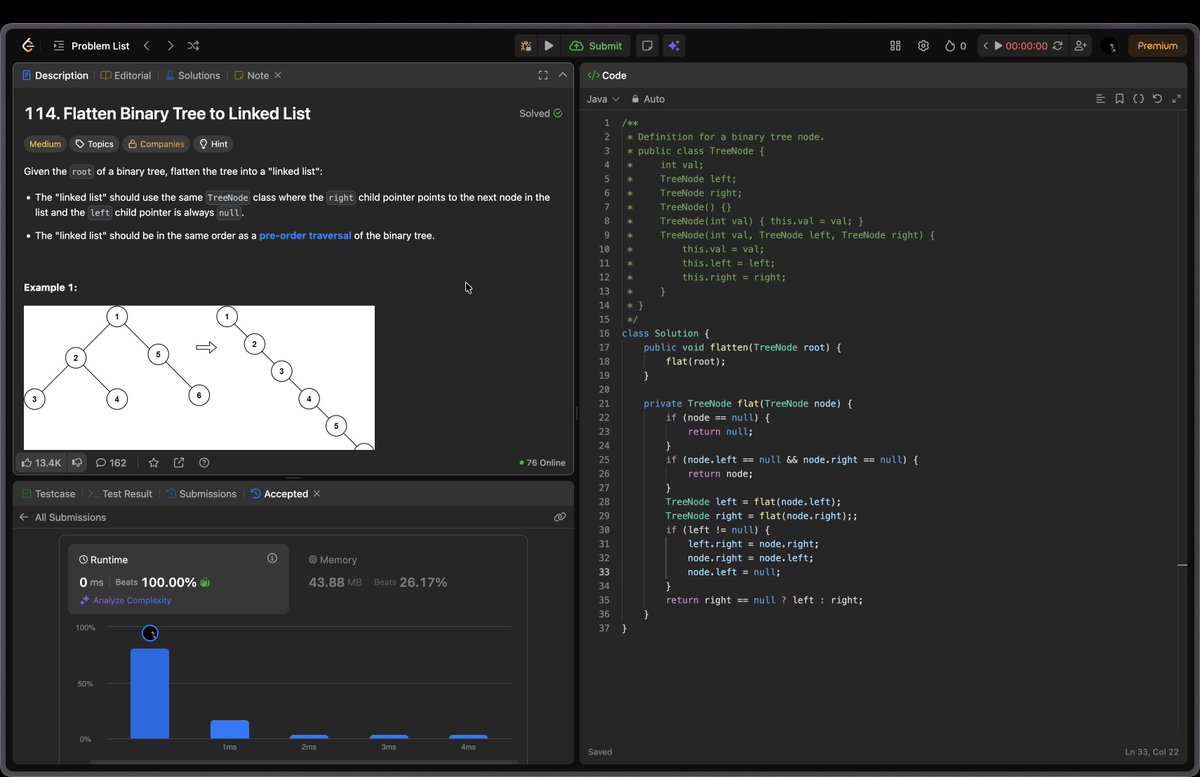 VHangEmHigh's tweet image. Day 65 of #100DaysOfCode ✅

- 105. Construct Binary Tree from Preorder and Inorder Traversal
- 114. Flatten Binary Tree to Linked List

#LearnInPublic #LeetCode #DSA #geeksforgeeks