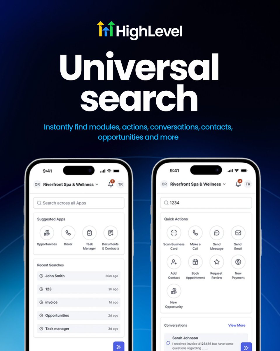 gohighlevel's tweet image. Run more of your business from your phone without the overwhelm.
From AI business card scanning to universal search, the new mobile updates are here to simplify your day.
Explore all LevelUp Day releases → gohighlevel.com/post/levelup-2…

#HighLevel #LevelUp #MobileApp #MobileBusiness