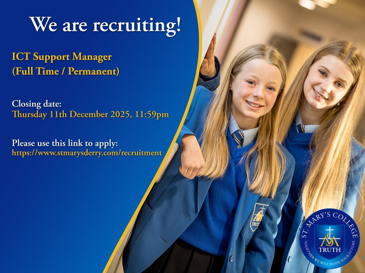 SaintMarysDerry's tweet image. Please click link below:
▶ stmarysderry.com/recruitment