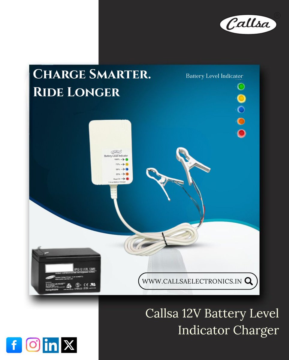 callsaelctronic's tweet image. ⚡ Charge Smarter. Ride Longer.
Keep every ride powered and protected with the Callsa 12V Battery Level Indicator Charger 🔋

✅

👉 Shop now: callsaelectronics.in

#callsaelectronics #12vcharger #batterylevelindicator #ChargeSmarterRideLonger #smartcharging #staypowered