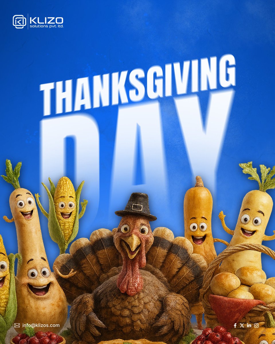 Gratitude makes teams stronger.
This Thanksgiving, we’re thankful for our people, our clients, and every opportunity that inspires us to grow together.
Happy Thanksgiving from Klizo Solutions! 🦃💙

#Thanksgiving #Thanksgiving2025 #Gratitude #TeamKlizo #KlizoSolutions #Thankful