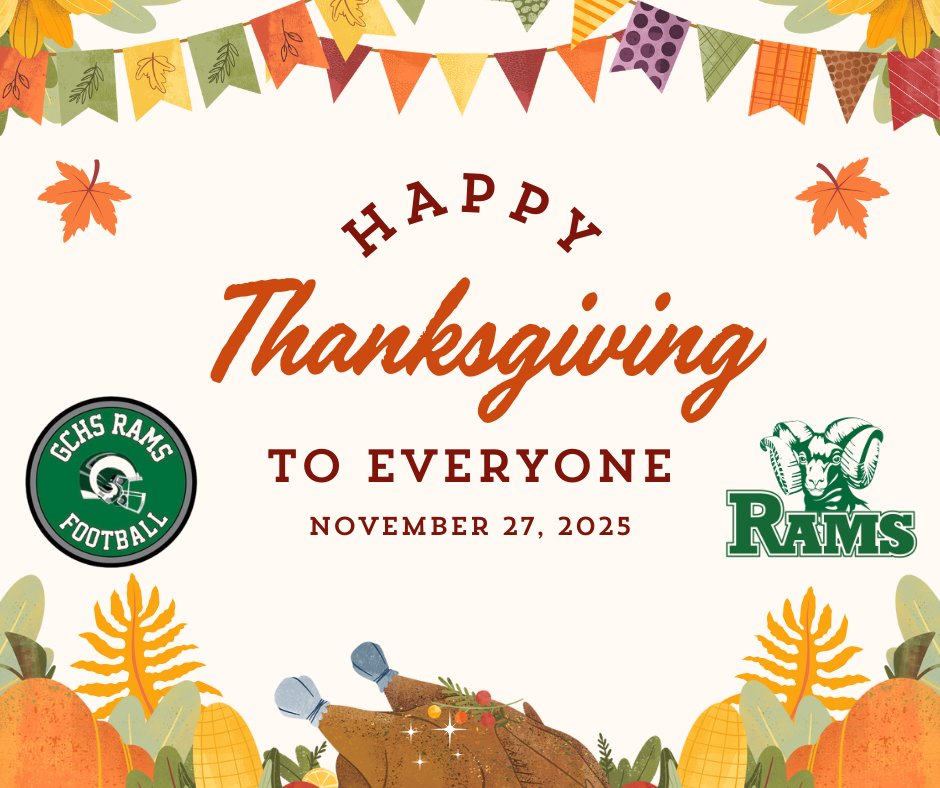 We want to wish all of our players, parents, families, stakeholders, and community a very Happy Thanksgiving. May your day and weekend be filled with great food, great friends, great families and lasting  memories. Safe travels to everyone as well.
We Are Rams!!!! <a href="/GridironRams/">Grayslake Football</a>