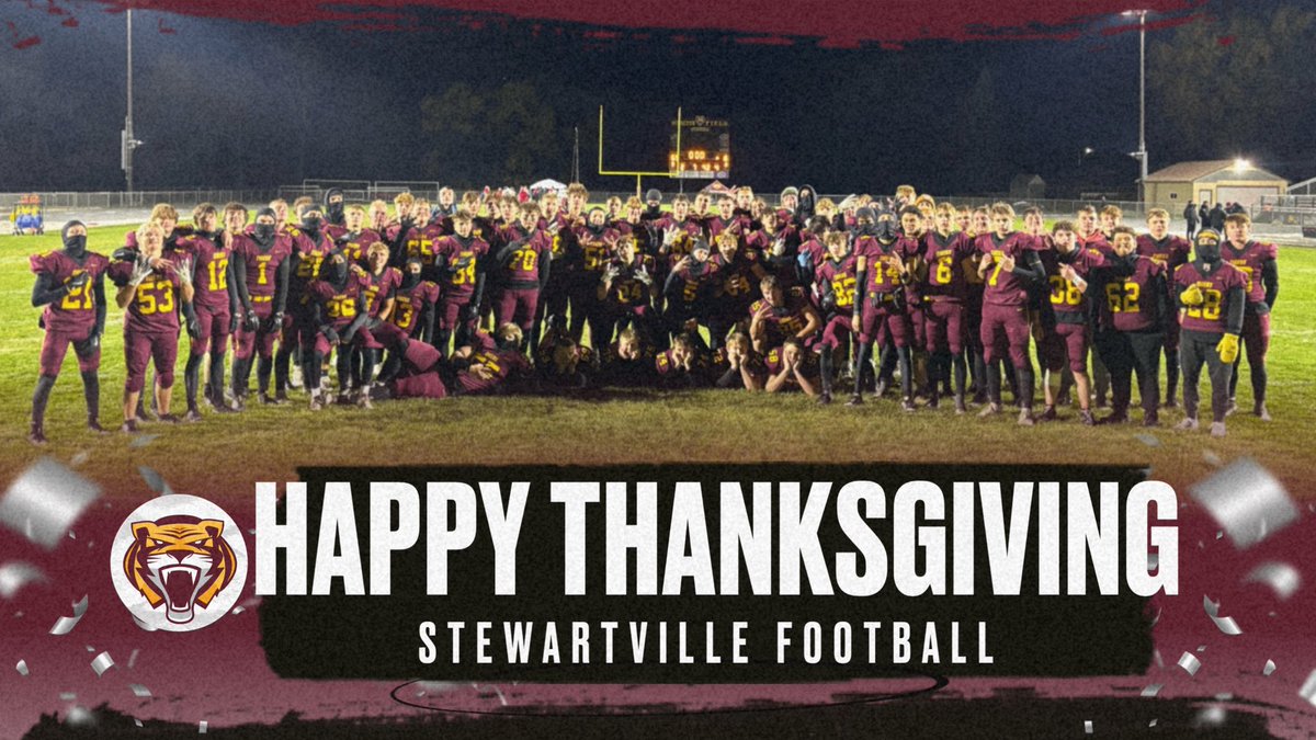 StewieFootball's tweet image. Happy Thanksgiving from Stewie 🏈‼️

We’re so grateful for all the support we have from our coaches, families and the community of Stewartville! #TigerPride