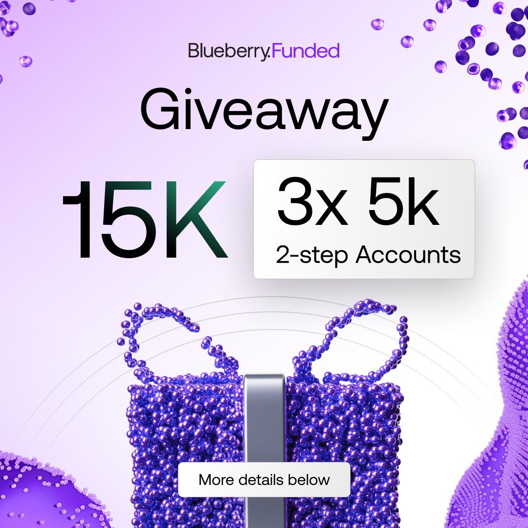 ⚡️3x5k Acc Giveaway⚡️

To participate follow these steps 👇🏻

1. Follow <a href="/BlueberryFunded/">Blueberry Funded</a> <a href="/FtaBlacklabel/">Black Label | FTA Founder</a> 
2. Like - Comment - Tag 3 Friends .
3. Join this server - discord.gg/rUMSaXwc4