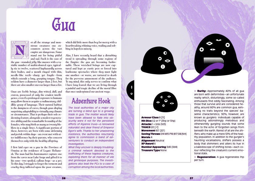 andreatupac's tweet image. BESTIARY OF THE EMPIRE
Get your copy 👉 HERE: drivethrurpg.com/it/product/547…

Step into the vast and varied realms of the Empire through the eyes of Publilius Seyrus, the Imperial Geographer.

#ose #oldschoolessentials #hellwinter #bestiary #becmi #dnd #osr #oldschoolrevival