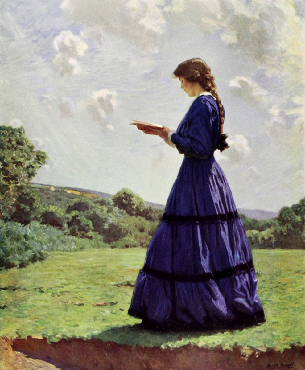 🎨Harold Knight (English, 1874-1961)
Girl Stands in a Field Reading Her Book