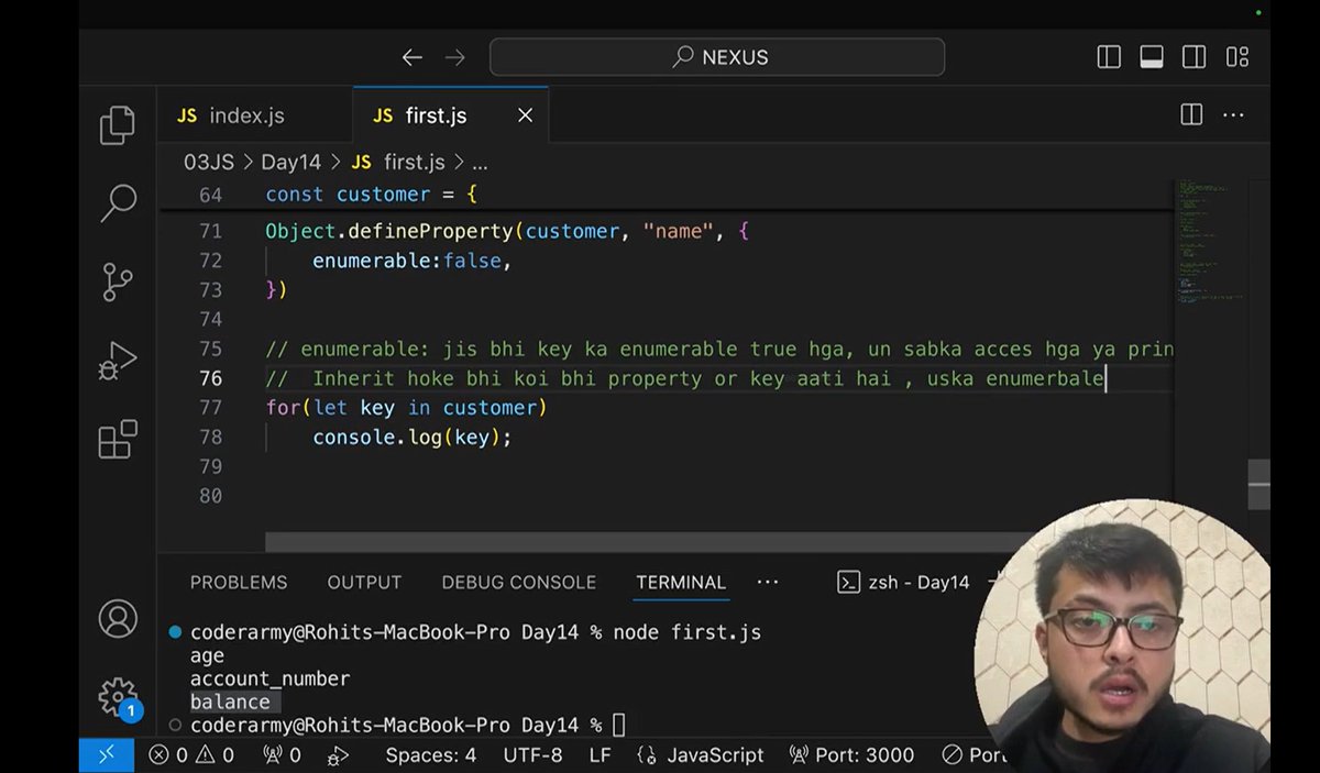 03Souravsingh's tweet image. 📅 Day 21 of #BetterEveryDay

✅ JavaScript – Objects &amp;amp; Prototypes

 • Learned how objects store 
 • Used for…in to loop through object properties
 • Explored prototypes 
 • Understood : writable, configurable, enumerable
#100DaysOfCode #JavaScript #Objects #WebDevelopment
