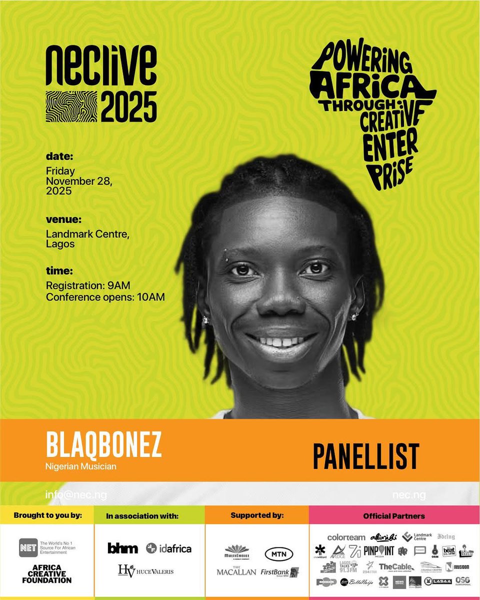 theNETng's tweet image. It&apos;s official!!! Nigerian superstar artist Blaqbonez is a panellist at NECLive2025. 

Blaqbonez—rapper, disruptor, and one of Nigeria’s boldest voices—joins the NECLive 2025 lineup. From releasing several smash hits to carving out one of rap’s most loyal fan bases, he’s redefined…