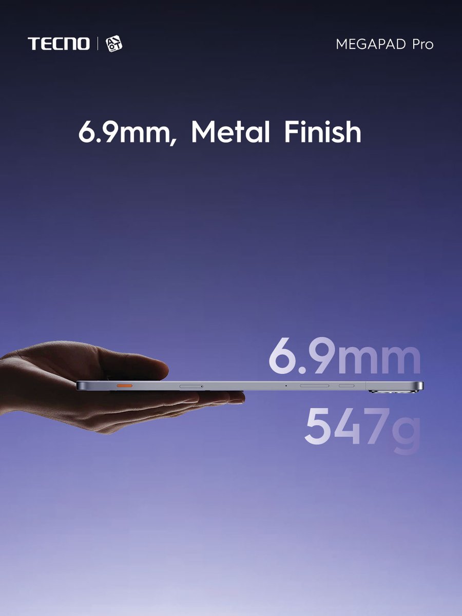 TecnoMobileGH's tweet photo. Your big ideas deserve a device that doesn’t feel big.
MEGAPAD Pro is just 6.9mm metal finish thin and 547g for smooth work and better entertainment.
#MegaPadPro
#tecnoghstore
#TECNOGhana https://t.co/afmE5PCAuU
