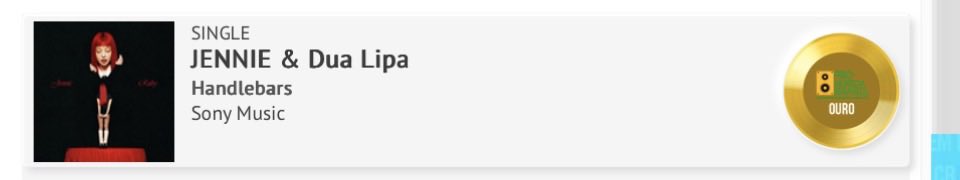 JennieKimData's tweet image. #JENNIE’s ‘Handlebars’ has been certified Gold in Brazil for selling over 20,000 units in the country. 🇧🇷📀
