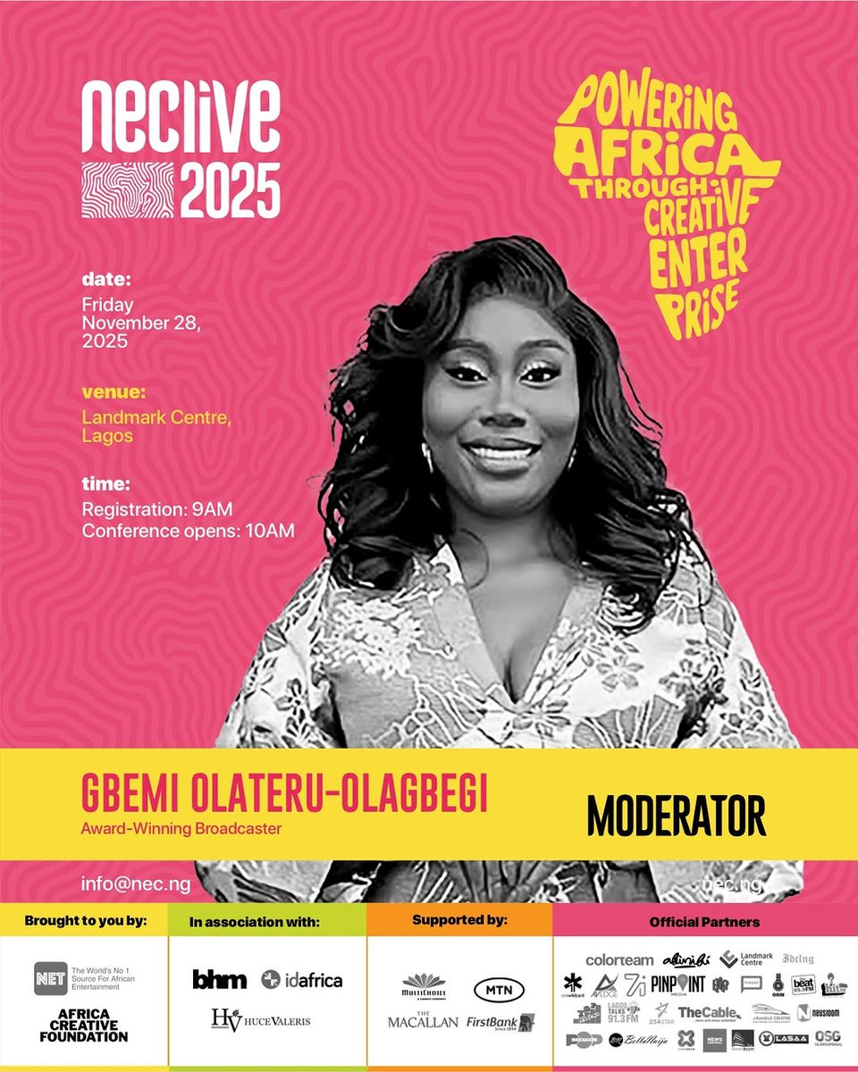 theNETng's tweet image. We’re pleased to announce that award-winning broadcaster Gbemi Olateru-Olagbegi is joining the #NECLive 2025 lineup as a moderator!

Join her at Landmark Events Centre tomorrow, Friday, November 28, 2025, at 9 AM, when industry experts converge to chart a new course for the…