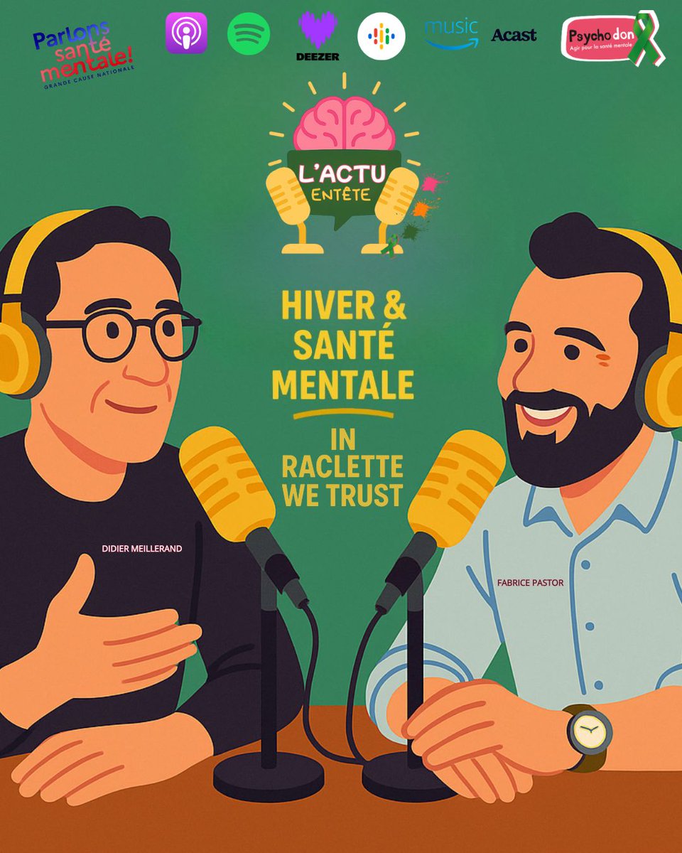 🎙️“Hiver &amp; santé mentale : In Raclette We Trust”
Et si la raclette était notre soutien émotionnel numéro 1 ? 🧀
Écoutez le maintenant ➡️ smartlink.ausha.co/l-actu-en-tete…
<a href="/CNIGEM1/">CNIGEM - Collectif National Inter-GEM</a> <a href="/SOSAmitieIDF/">S.O.S Amitié IDF</a> <a href="/dmeillerand/">Didier Meillerand</a> <a href="/FrankBellivier/">Frank Bellivier</a> 
#LActuEnTête #SantéMentale