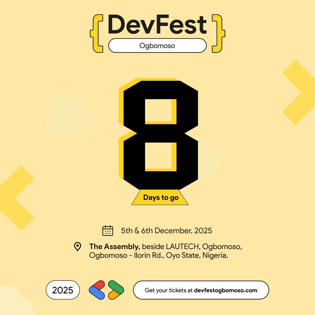 gdgogbomoso's tweet image. DevFest Ogbomoso is just 8 days away and the energy is already rising.

Workshops kick off on December 5. the main conference hits on December 6. 

Two days. one community and endless opportunities. 

Lock in your ticket now at :devfestogbomoso.com

Who is excited ?? 🚀🔥