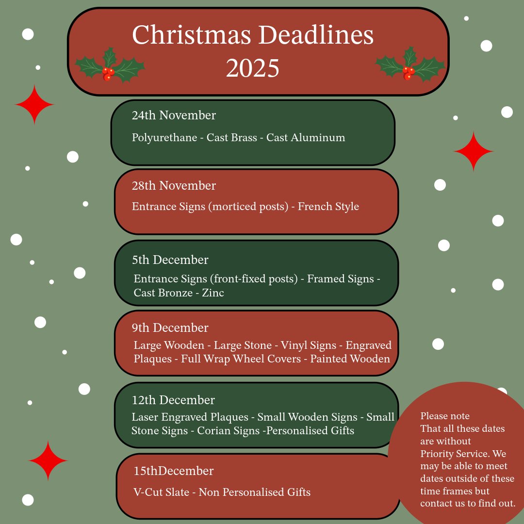 Don't forget about our Christmas Deadlines
