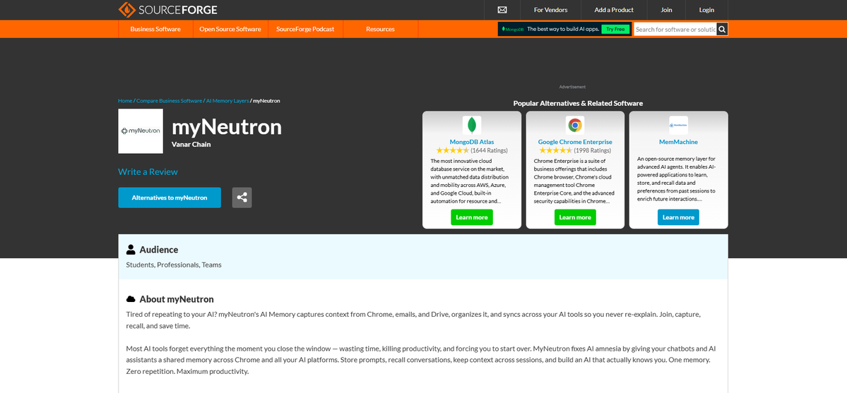 myNeutron_ai's tweet image. myNeutron is now listed on @sourceforge.

If you have been testing the tool or following what we are building, your support on the listing helps us grow.

myNeutron saves your important project context across AI tools so you never restart from zero.

You keep your work organized,…