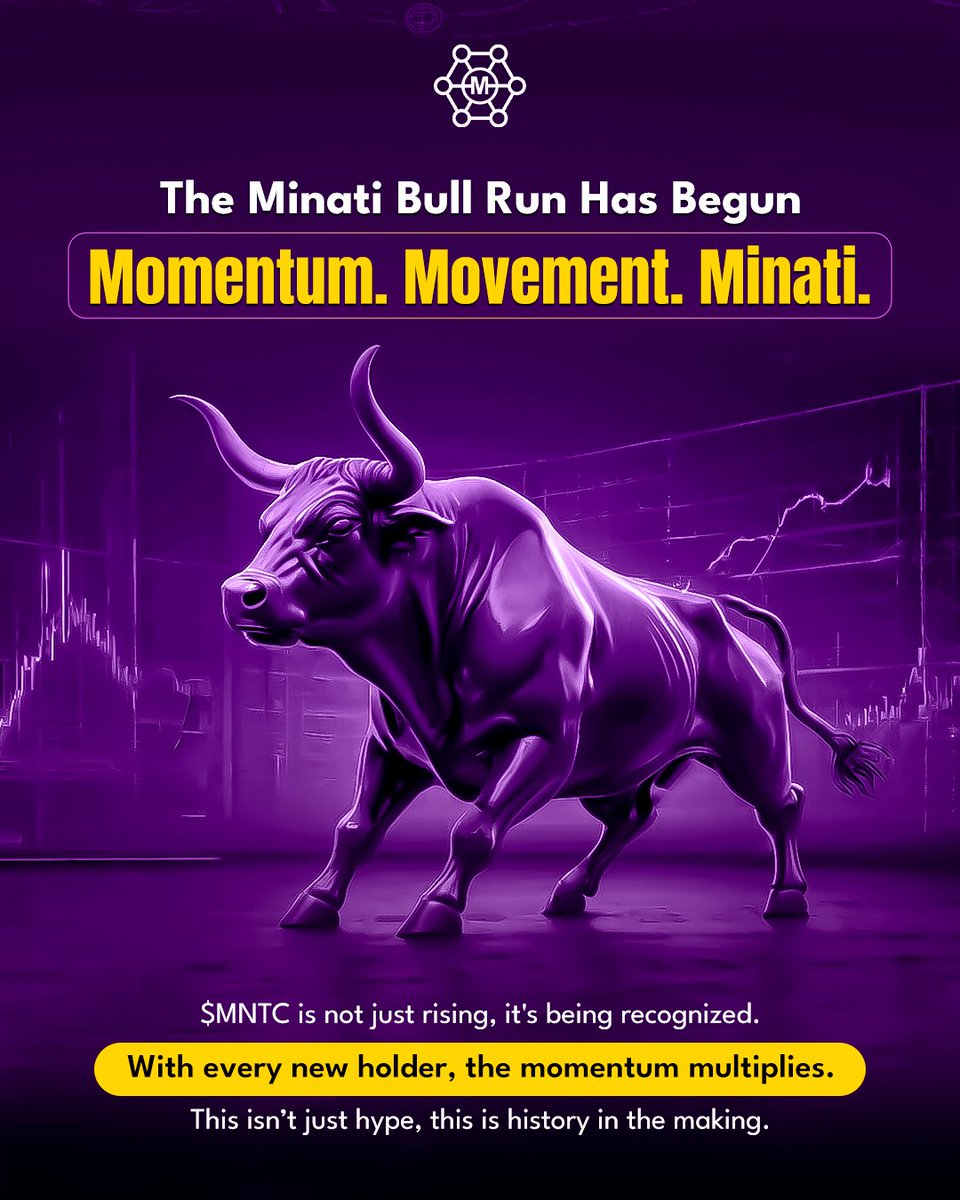 minatifi's tweet image. The Minati Bull Run Has Begun! 🟣
Momentum is rising. Holders are growing.
And $MNTC is proving it’s not just a token — it&apos;s a movement.
📈 Every new holder adds more fuel.
🚀 This isn&apos;t hype. It&apos;s history.

🔗 Visit: minati.io
.
.
.
#Minati #MNTC #CryptoBullRun…