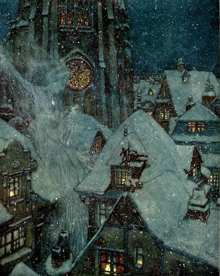 _GVNTHER_'s tweet image. The Snow Queen Flies Through the Winter Night — Edmund Dulac