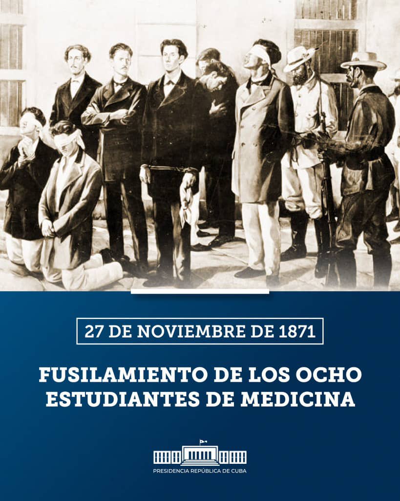 RP_OndaAlegria's tweet image. ⭐️🇨🇺| Porque #TenemosMemoria cada 27 de noviembre recordamos el vil asesinato de ocho estudiantes cubanos de Medicina, por el ejército colonial español.

📲 En sus cuentas de X líderes de la Isla dejaron sus mensajes de recordación y tributo.

#RadioProgreso
