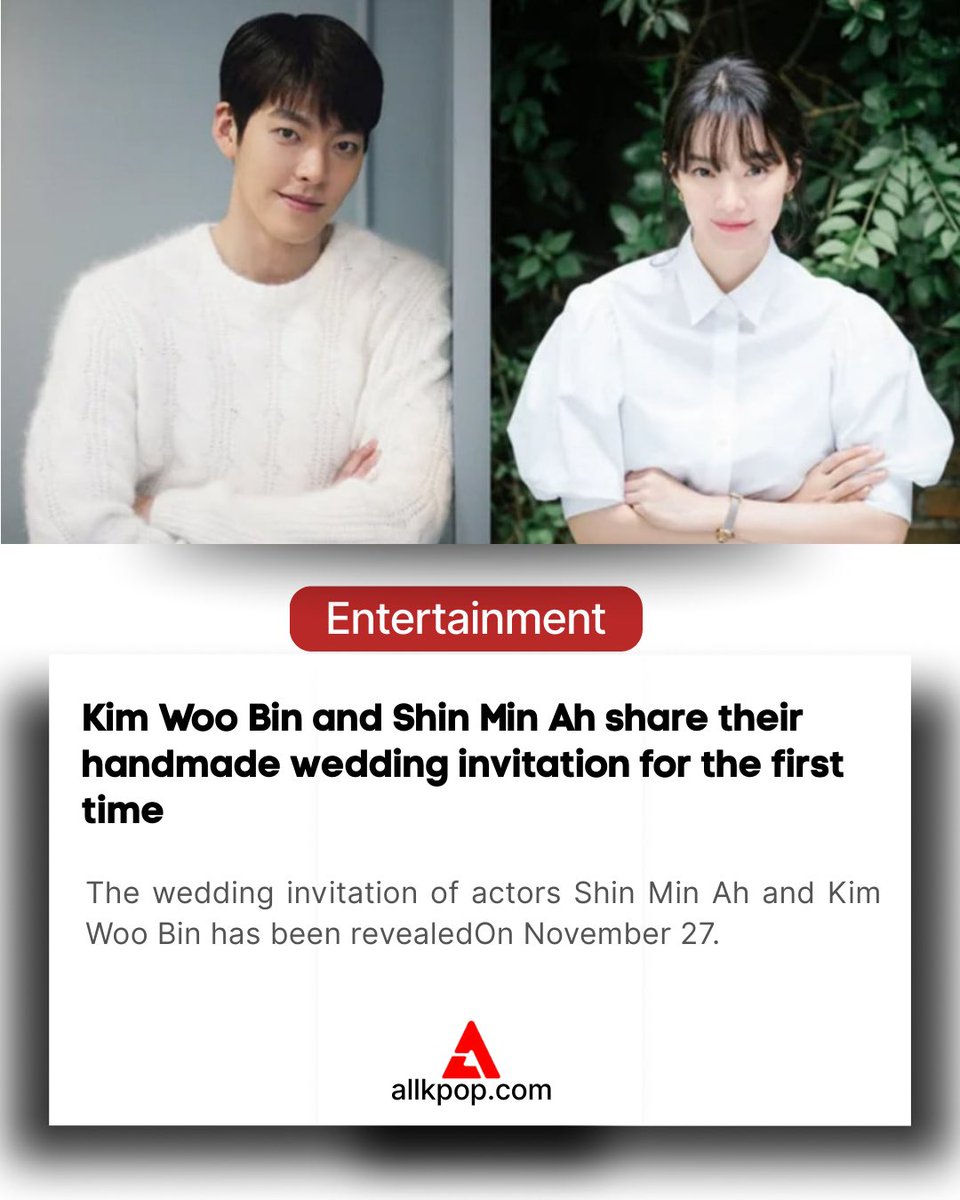 allkpop's tweet image. 💍✨ Kim Woo Bin &amp;amp; Shin Min Ah’s Love Story Reaches Its Beautiful Chapter! ✨💍

K-drama’s real-life power couple just shared their handmade wedding invitation — illustrated by Shin Min Ah and written by Kim Woo Bin. 🖋️🎨

Their creativity, devotion, and 11-year journey together…